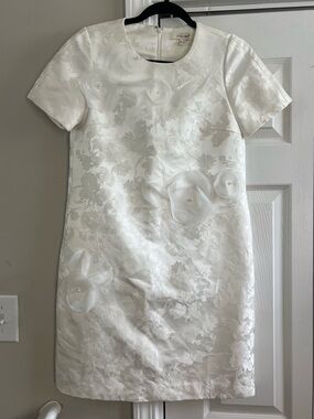 ELISE White Jacquard Floral Dress 3D Appliqué Shift Mini Medium